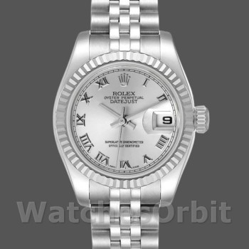 Women's Rolex Datejust-179174, 26mm, Silver Roman Dial, Fluted Bezel, Lady Silver