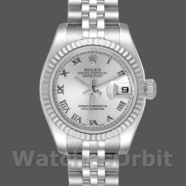 Womens Rolex Datejust-179174, 26mm, Silver Roman Dial, Fluted Bezel, Lady Silver Replica Image