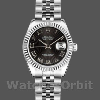 Women's Rolex Datejust-179174, 26mm, Sunbeam Black Roman Dial, Fluted Bezel, Lady Black