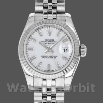 Women's Rolex Datejust-179174, 26mm, White Index Dial, Fluted Bezel, Lady White