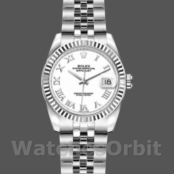Women's Rolex Datejust-179174, 26mm, White Roman Dial, Fluted Bezel, Lady White