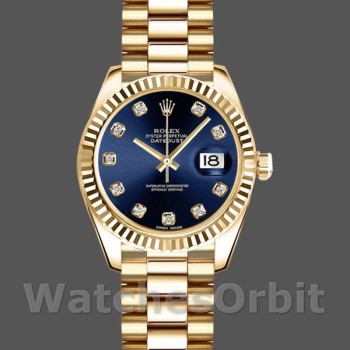 Women's Rolex Datejust-179178, 26mm, Yellow Gold, Blue Diamonds Dial, Lady Blue