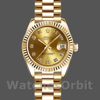 Women's Rolex Datejust-179178, 26mm, Yellow Gold, Champagne Diamonds Dial, Lady Champagne