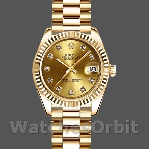 Womens Rolex Datejust-179178, 26mm, Yellow Gold, Champagne Diamonds Dial, Lady Champagne Replica Image