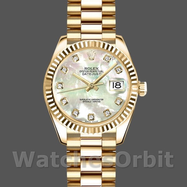 Womens Rolex Datejust-179178, 26mm, Yellow Gold, Mother‑of‑Pearl Diamonds Dial, Lady MOP Replica Image