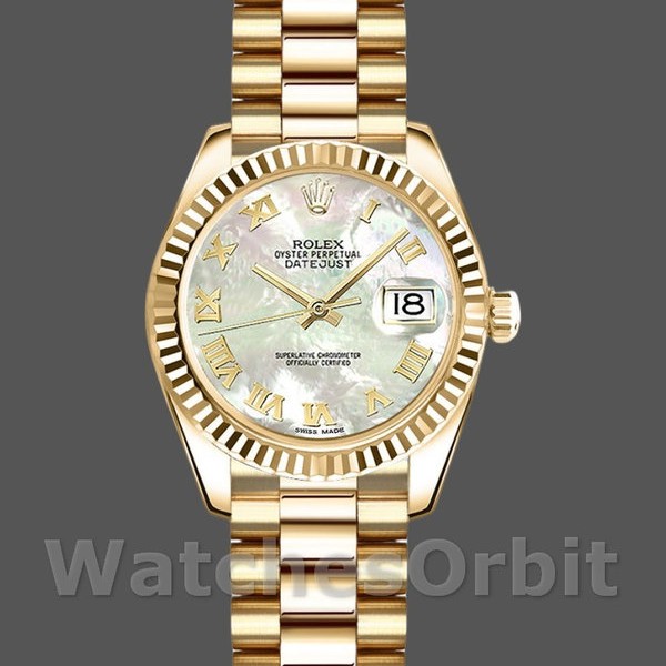 Womens Rolex Datejust-179178, 26mm, Yellow Gold, Mother‑of‑Pearl White Dial, Lady MOP Replica Image