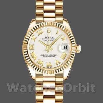 Women's Rolex Datejust-179178, 26mm, Yellow Gold, White Roman Dial, Lady White