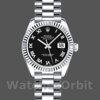 Women's Rolex Datejust-179179, 26mm, Black Roman Numeral Dial, Fluted Bezel, Lady Black