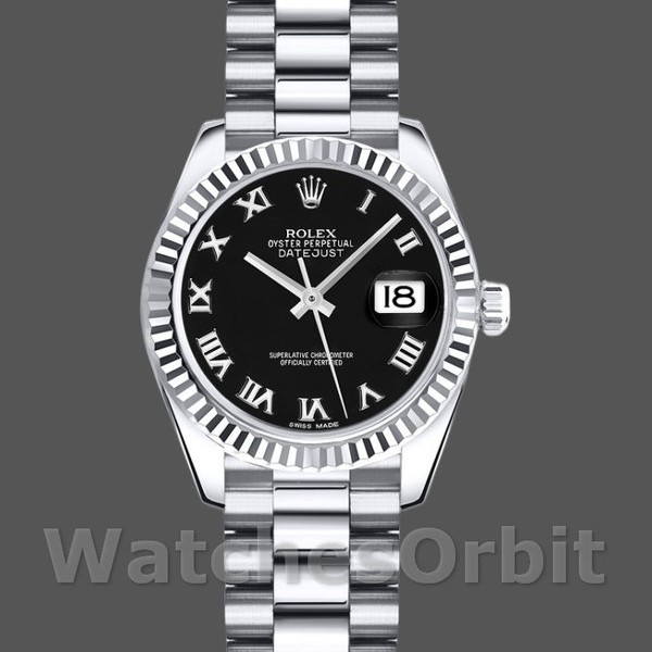 Womens Rolex Datejust-179179, 26mm, Black Roman Numeral Dial, Fluted Bezel, Lady Black Replica Image