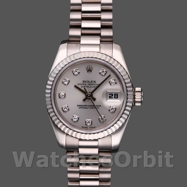Womens Rolex Datejust-179179, 26mm, Silver Diamond Dial, Fluted Bezel, Lady Silver Replica Image