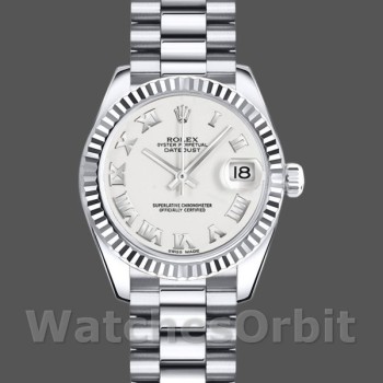 Women's Rolex Datejust-179179, 26mm, White Roman Numeral Dial, Fluted Bezel, Lady White