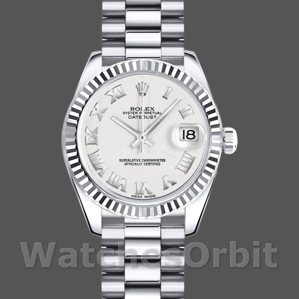 Womens Rolex Datejust-179179, 26mm, White Roman Numeral Dial, Fluted Bezel, Lady White Replica Image