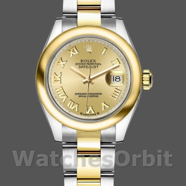 Womens Rolex Datejust-279163, 28mm, Champagne, Roman Numeral Dial, Domed Bezel, Lady Champagne Replica Watch Image