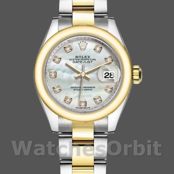 Women's Rolex Datejust-279163, 28mm, Mother‑of‑Pearl, Diamond Dial, Domed Bezel, Lady MOP