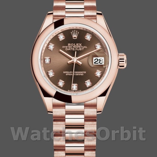 Womens Rolex Datejust-279165, 28mm, Chocolate Brown Dial, Diamond Domed Bezel, Lady Chocolate Brown Replica Watch Image