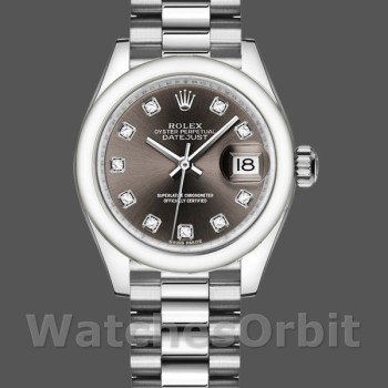 Women's Rolex Datejust-279166, 28mm, Dark Grey Diamond Dial, Domed Bezel, Lady Dark Grey