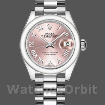 Women's Rolex Datejust-279166, 28mm, Pink Roman Numeral Dial, Domed Bezel, Lady Pink
