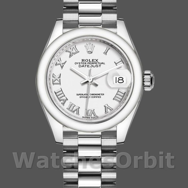 Womens Rolex Datejust-279166, 28mm, White Roman Numeral Dial, Domed Bezel, Lady White Replica Watch Image