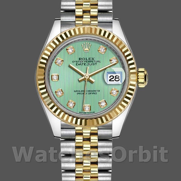 Womens Rolex Datejust-279173, 28mm, Green Diamond Dial, Fluted Bezel, Lady Green Replica Watch Image