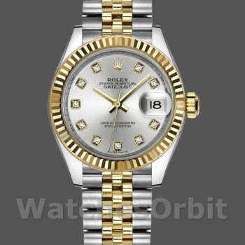 Women's Rolex Datejust-279173, 28mm, Silver Diamond Dial, Fluted Bezel, Lady Silver