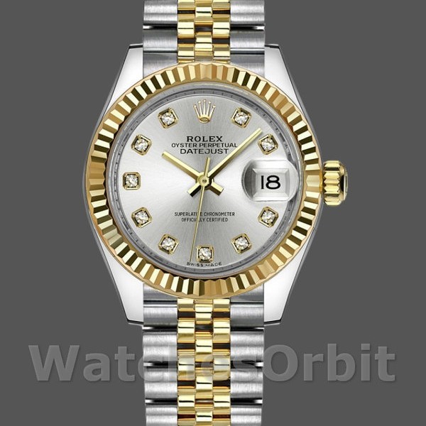 Womens Rolex Datejust-279173, 28mm, Silver Diamond Dial, Fluted Bezel, Lady Silver Replica Watch Image