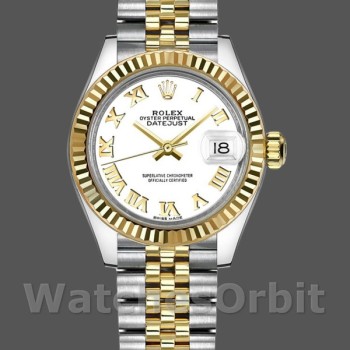 Women's Rolex Datejust-279173, 28mm, White Roman Numeral Dial, Fluted Bezel, Lady White