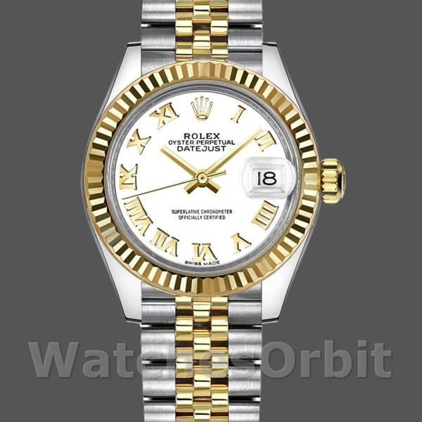 Womens Rolex Datejust-279173, 28mm, White Roman Numeral Dial, Fluted Bezel, Lady White Replica Watch Image