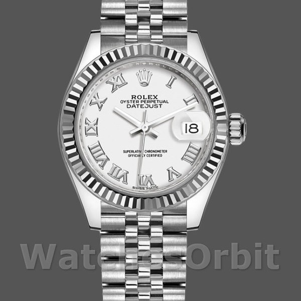 Womens Rolex Datejust-279174, 28mm, Stainless Steel, White Roman Numeral Dial, Lady White Replica Watch Image