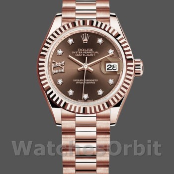 Women's Rolex Datejust-279175, 28mm, Chocolate Diamond Mark Dial, Fluted Bezel, Lady Chocolate