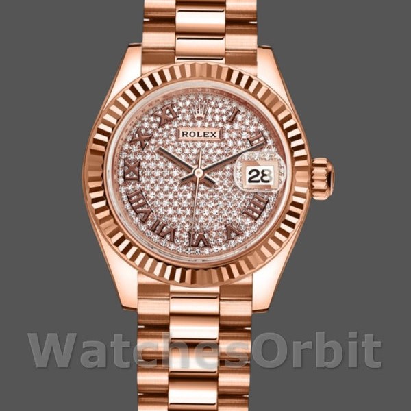 Womens Rolex Datejust-279175, 28mm, Diamond Pave Dial, Fluted Bezel, Lady Diamond Paved Replica Watch Image