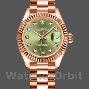 Women's Rolex Datejust-279175, 28mm, Olive Green, Diamonds Dial, Fluted Bezel, Lady Olive Green
