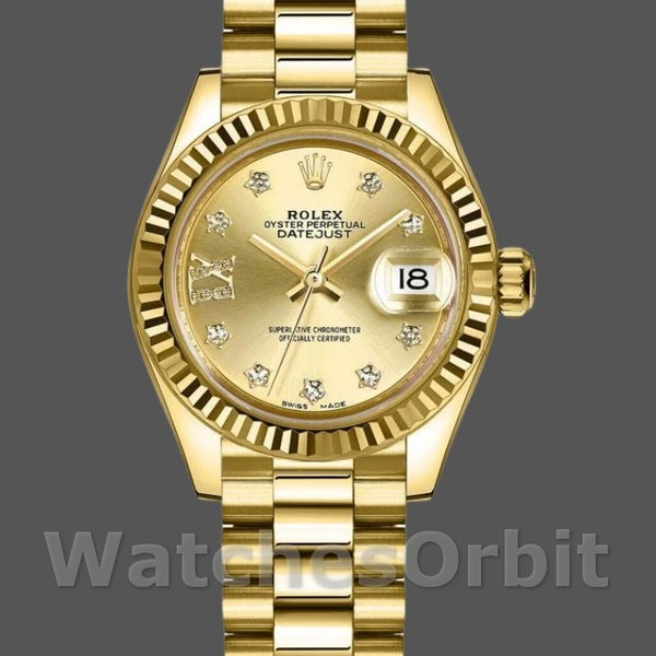 Womens Rolex Datejust-279178, 28mm, Champagne Diamond Dial, Fluted Bezel, Lady Champagne Replica Watch Image