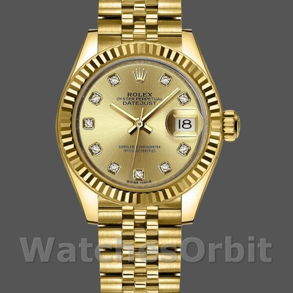 Womens Rolex Datejust-279178, 28mm, Yellow Gold, Champagne Diamond Dial, Lady Champagne Replica Watch Image
