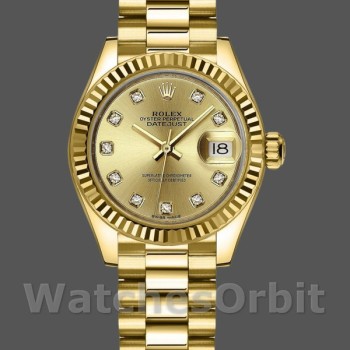 Women's Rolex Datejust 279178-28mm, Champagne Dial, Fluted Bezel, Lady Champagne