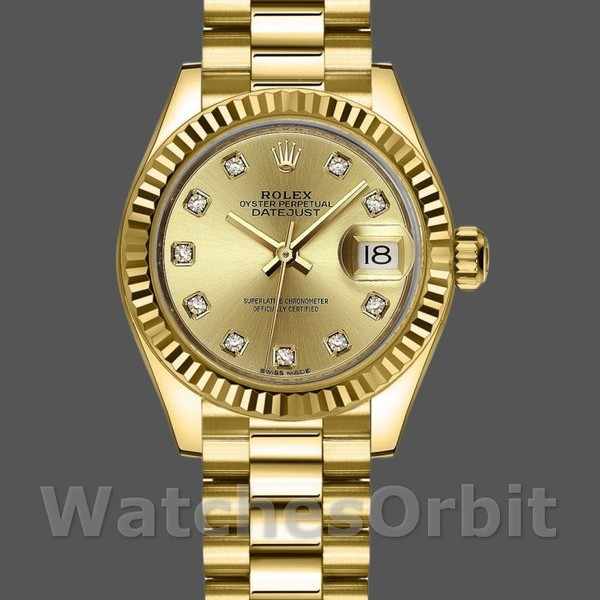 Womens Rolex Datejust 279178-28mm, Champagne Dial, Fluted Bezel, Lady Champagne Replica Watch Image