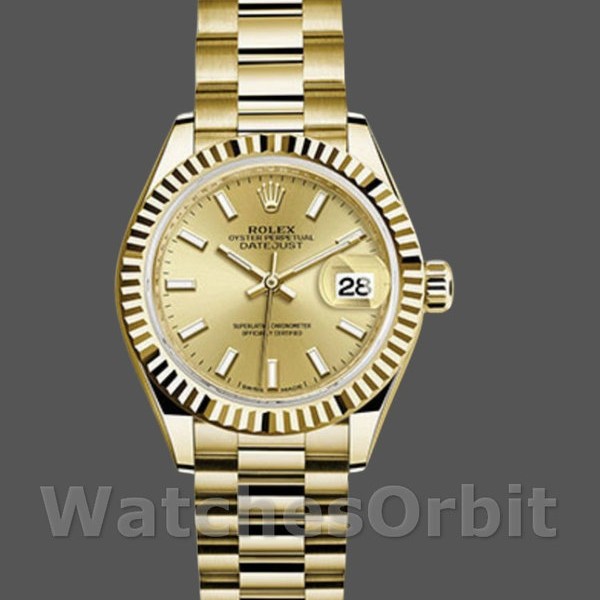 Womens Rolex Datejust 279178-28mm, Champagne Index Dial, Fluted Bezel, Lady Champagne Replica Watch Image
