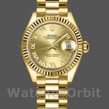 Women's Rolex Datejust 279178-28mm, Champagne Roman Dial, Fluted Bezel, Lady Champagne