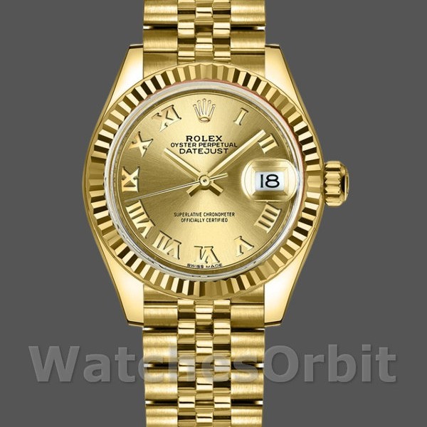 Womens Rolex Datejust-279178, 28mm, Yellow Gold, Champagne Roman Dial, Lady Champagne Replica Watch Image