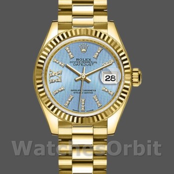 Women's Rolex Datejust 279178-28mm, Cornflower Blue Dial, Fluted Bezel, Lady Cornflower Blue