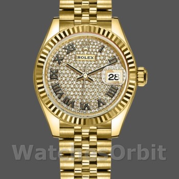 Women's Rolex Datejust-279178, 28mm, Yellow Gold, Diamond Pave Dial, Lady Diamond Pave