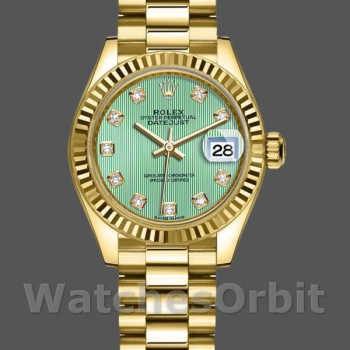 Women's Rolex Datejust 279178-28mm, Mint Green, Diamond Dial, Fluted Bezel, Lady Mint Green