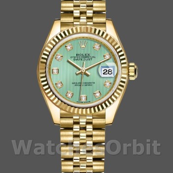 Women's Rolex Datejust-279178, 28mm, Yellow Gold, Mint Green Diamond Dial, Lady Mint Green
