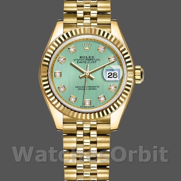 Womens Rolex Datejust-279178, 28mm, Yellow Gold, Mint Green Diamond Dial, Lady Mint Green Replica Watch Image