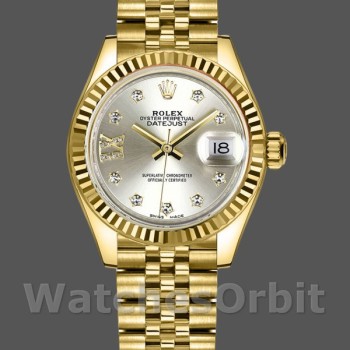 Women's Rolex Datejust-279178, 28mm, Silver Dial, Diamond, Yellow Gold, Lady Silver