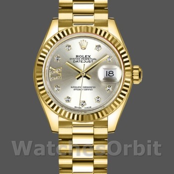 Women's Rolex Datejust-279178, 28mm, Silver Diamond Dial, Fluted Bezel, Lady Silver