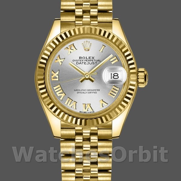 Womens Rolex Datejust-279178, 28mm, Yellow Gold, Silver Roman Dial, Lady Silver Replica Watch Image