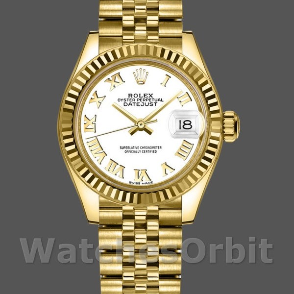 Womens Rolex Datejust-279178, 28mm, Yellow Gold, White Roman Dial, Lady White Replica Watch Image