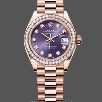 Women's Rolex Datejust 28-m279135rbr 0020, Everose Gold, Aubergine Diamond Dial, President, Women’s Purple Dial