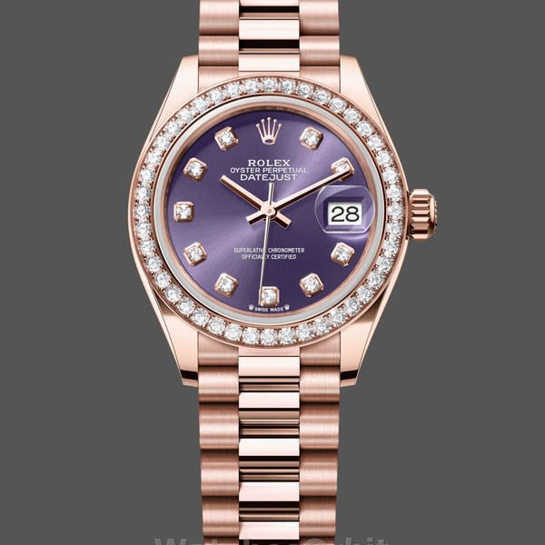 Womens Rolex Datejust 28-m279135rbr 0020, Everose Gold, Aubergine Diamond Dial, President, Women’s Purple Dial Replica Watch Image