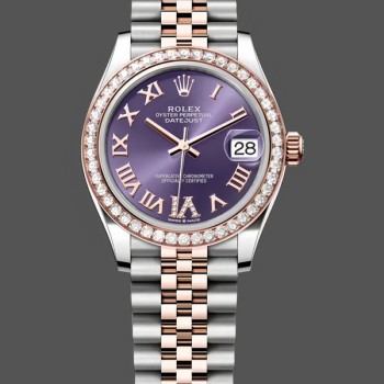 Women's Rolex Datejust 31-278381RBR, Purple Roman Dial, Diamond, Jubilee, Purple